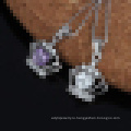 Женская стерлингового серебра 925 Корона-образный Инкрустированные Кристалл Кулон ожерелье с цепью